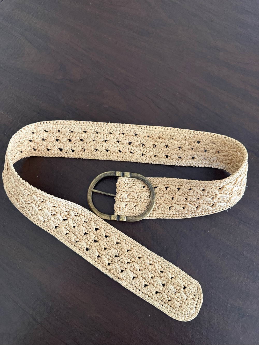Sézane Fetiche Crochet Waist Belt in Natural Beige with Antique Gold Buckle